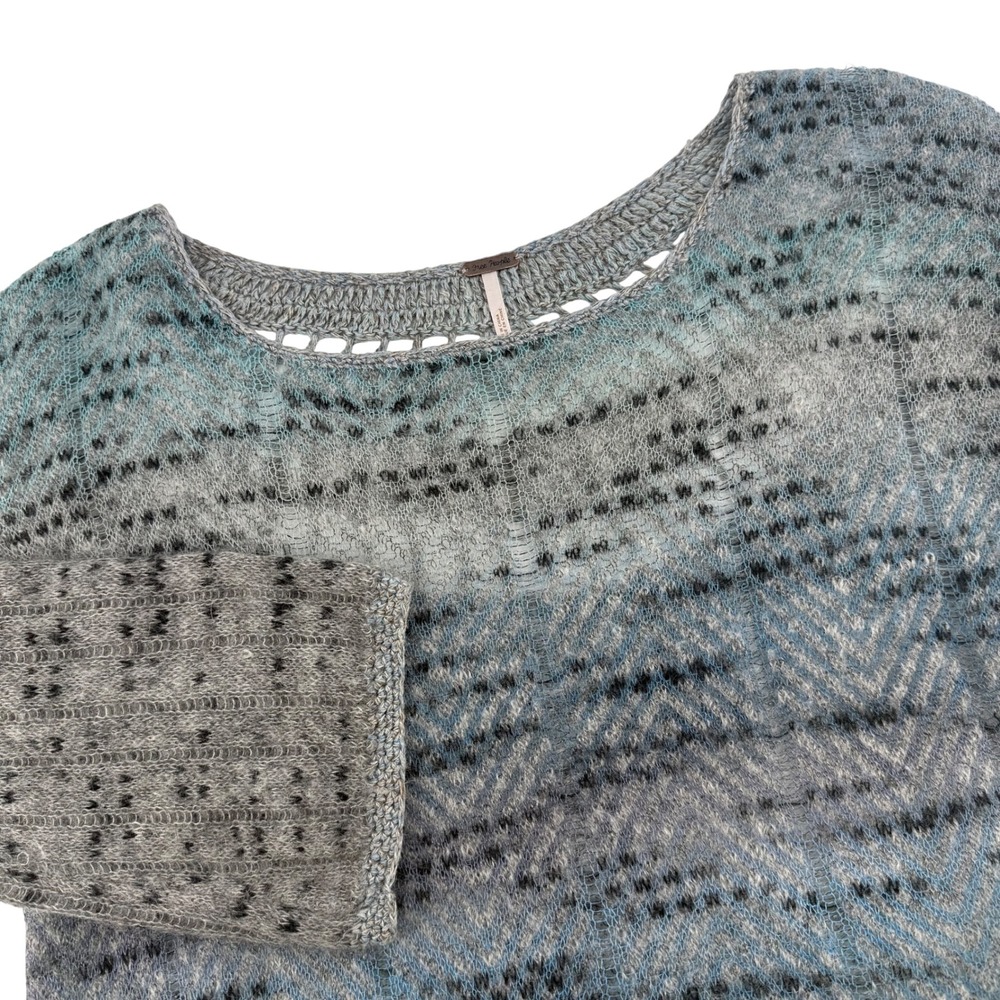 Free People Ombre‎ Knit Sweater Boatneck Crochet Detail Womens Small Mohair